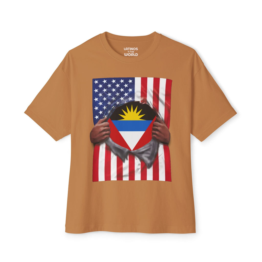 T-shirt drapeau d'Antigua-et-Barbuda | Drapeau antigua et américain déchiré 4 juillet | T-shirts latinos drôles | 4 couleurs