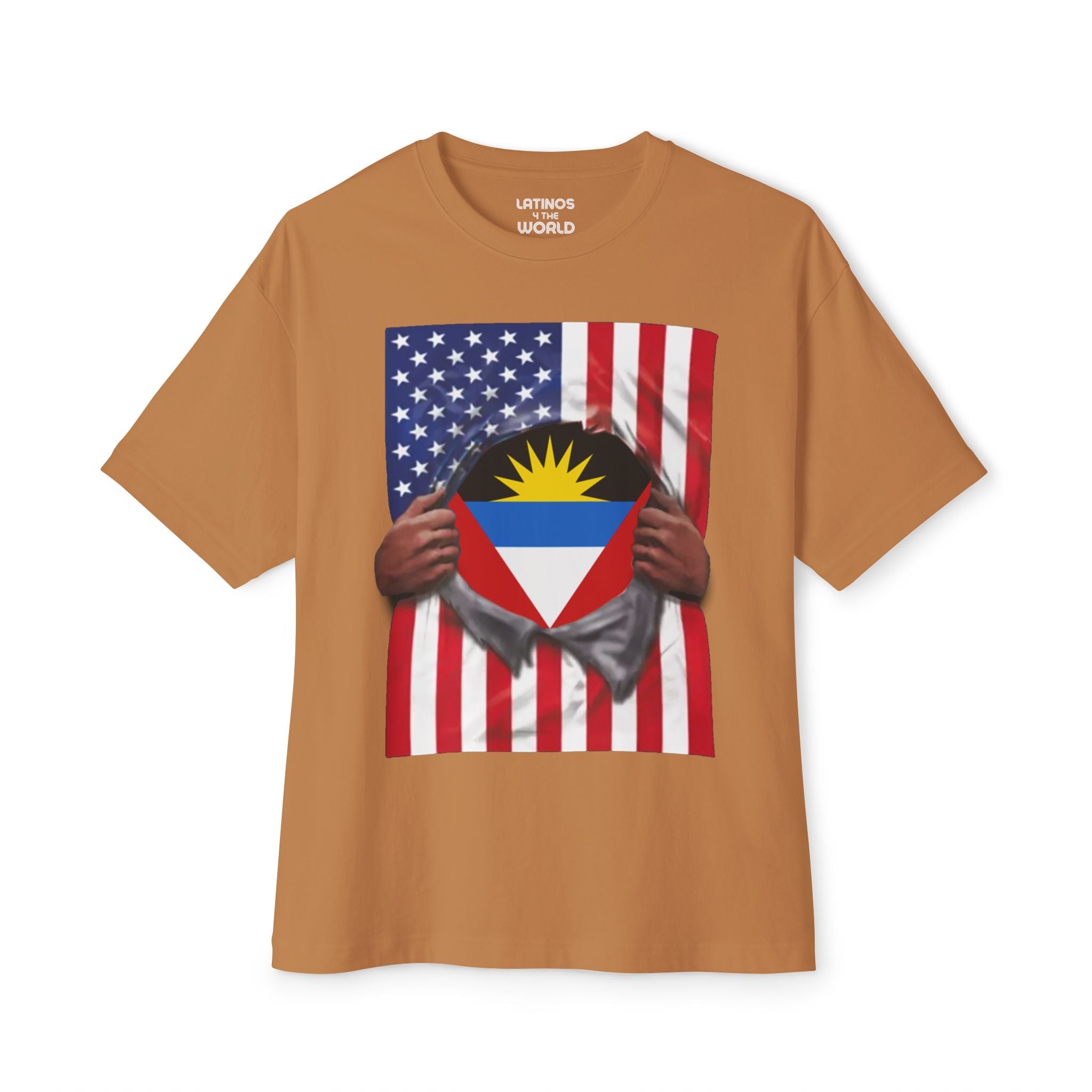 T-shirt drapeau d'Antigua-et-Barbuda | Drapeau antigua et américain déchiré 4 juillet | T-shirts latinos drôles | 4 couleurs