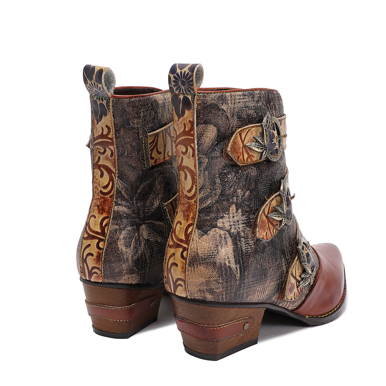 Bottes en cuir à boucle gaufrée, style rétro fait main, vintage