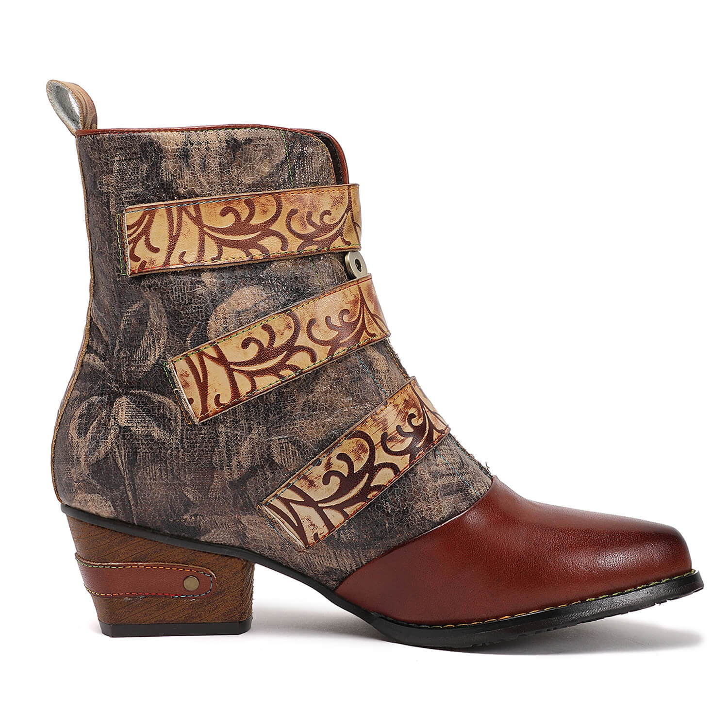 Bottes en cuir à boucle gaufrée, style rétro fait main, vintage