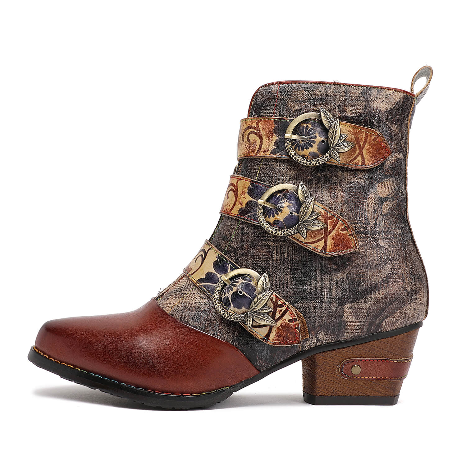 Bottes en cuir à boucle gaufrée, style rétro fait main, vintage