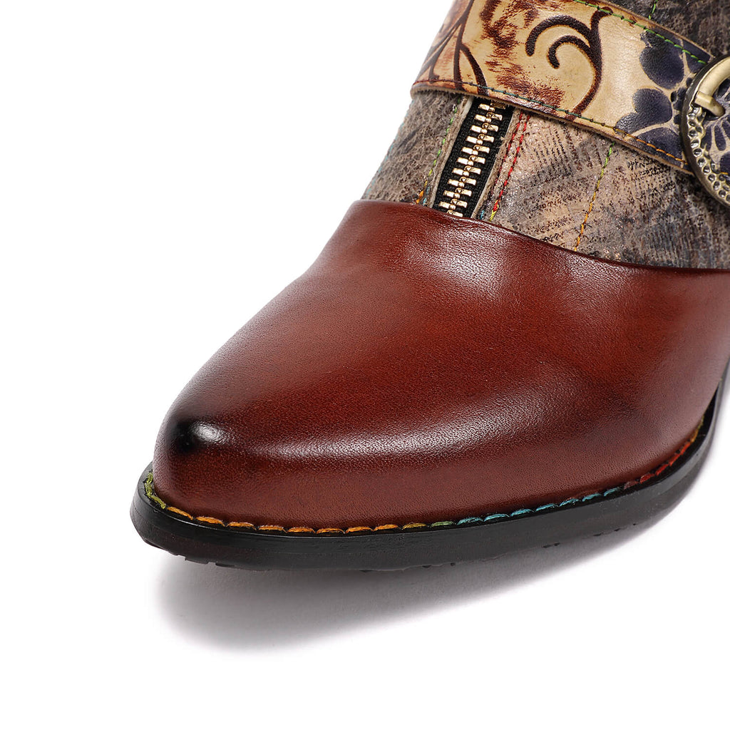 Bottes en cuir à boucle gaufrée, style rétro fait main, vintage