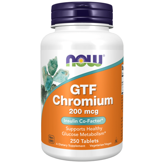 Now Foods GTF Chrome 200 mcg Sans Levure 250 Comprimés - 1432