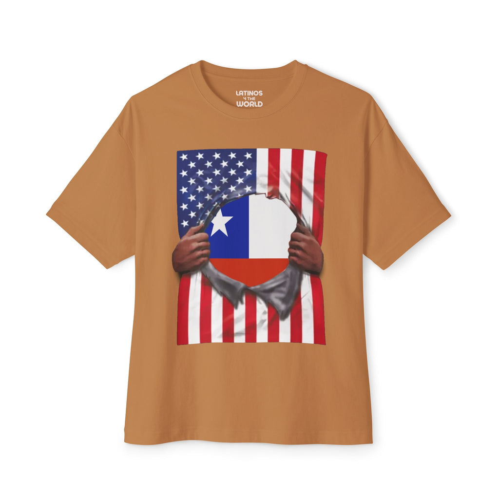 T-shirt Fierté Drapeau Chili + Drapeau États-Unis | Drapeaux Chilien + Américain déchirés 4 Juillet | T-shirts humoristiques viraux latinos | Unisexe - 4 couleurs