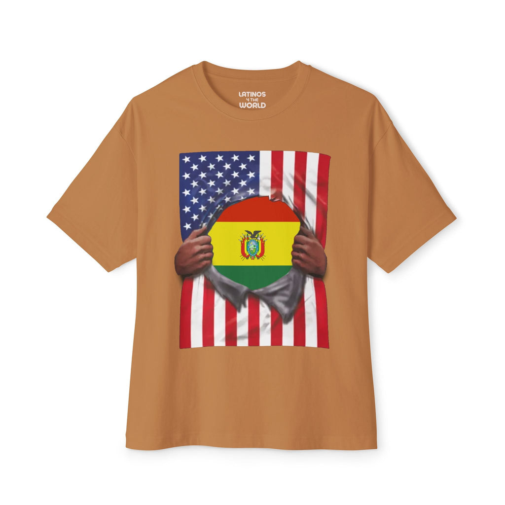 T-shirt Bolivie Drapeau + USA Drapeau Fierté | Drapeau Bolivien + Américain Déchiré 4 Juillet | T-shirts Latino Drôles Viraux | Unisexe - 4 Couleurs