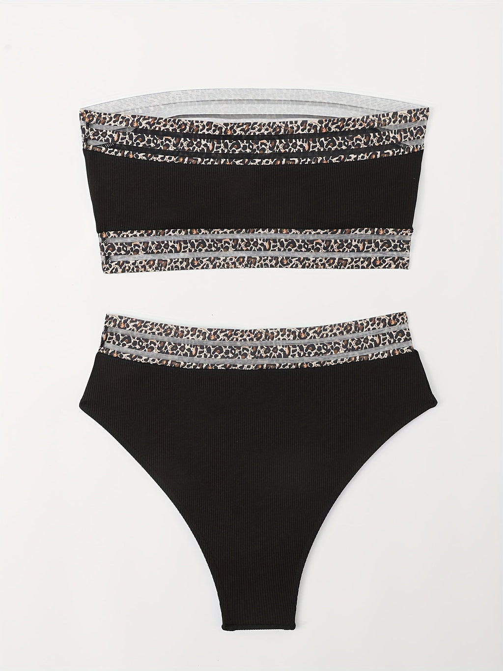 Maillot de Bain Deux Pièces Femme Bikini Taille Haute Bandeau Imprimé Léopard – Ensemble Bikini Super Élastique avec Détails en Maille Séduisants et Coupe Flatteuse – Maillot de Bain Chic Imprimé Animal pour la Plage, la Piscine et les Vacances d'Été