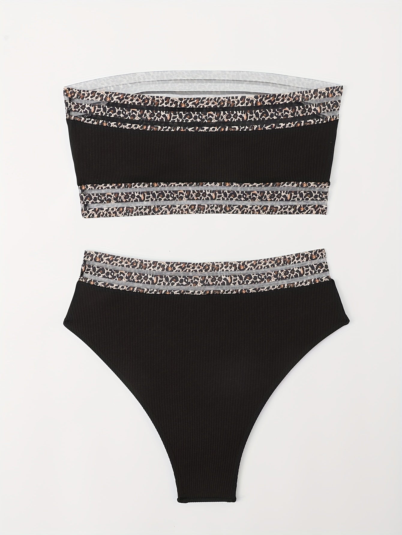 Maillot de Bain Deux Pièces Femme Bikini Taille Haute Bandeau Imprimé Léopard – Ensemble Bikini Super Élastique avec Détails en Maille Séduisants et Coupe Flatteuse – Maillot de Bain Chic Imprimé Animal pour la Plage, la Piscine et les Vacances d'Été