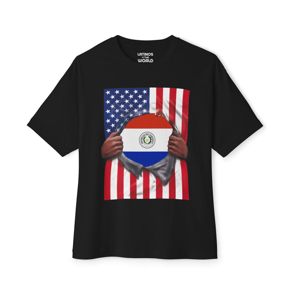 T-shirt Fierté Drapeau du Paraguay + Drapeau des États-Unis | Drapeaux Paraguayen + Américain avec déchirure 4 juillet | T-shirts humoristiques latinos viraux | Unisexe - 4 couleurs