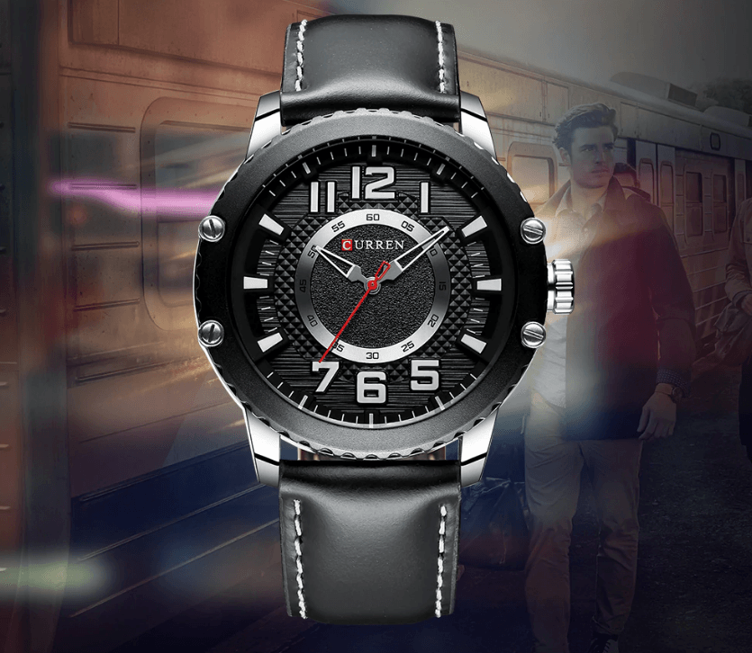Montre Sport Étanche Homme Avec Bracelets en Cuir et Grands Chiffres Détails Design Unique Cadeau Parfait