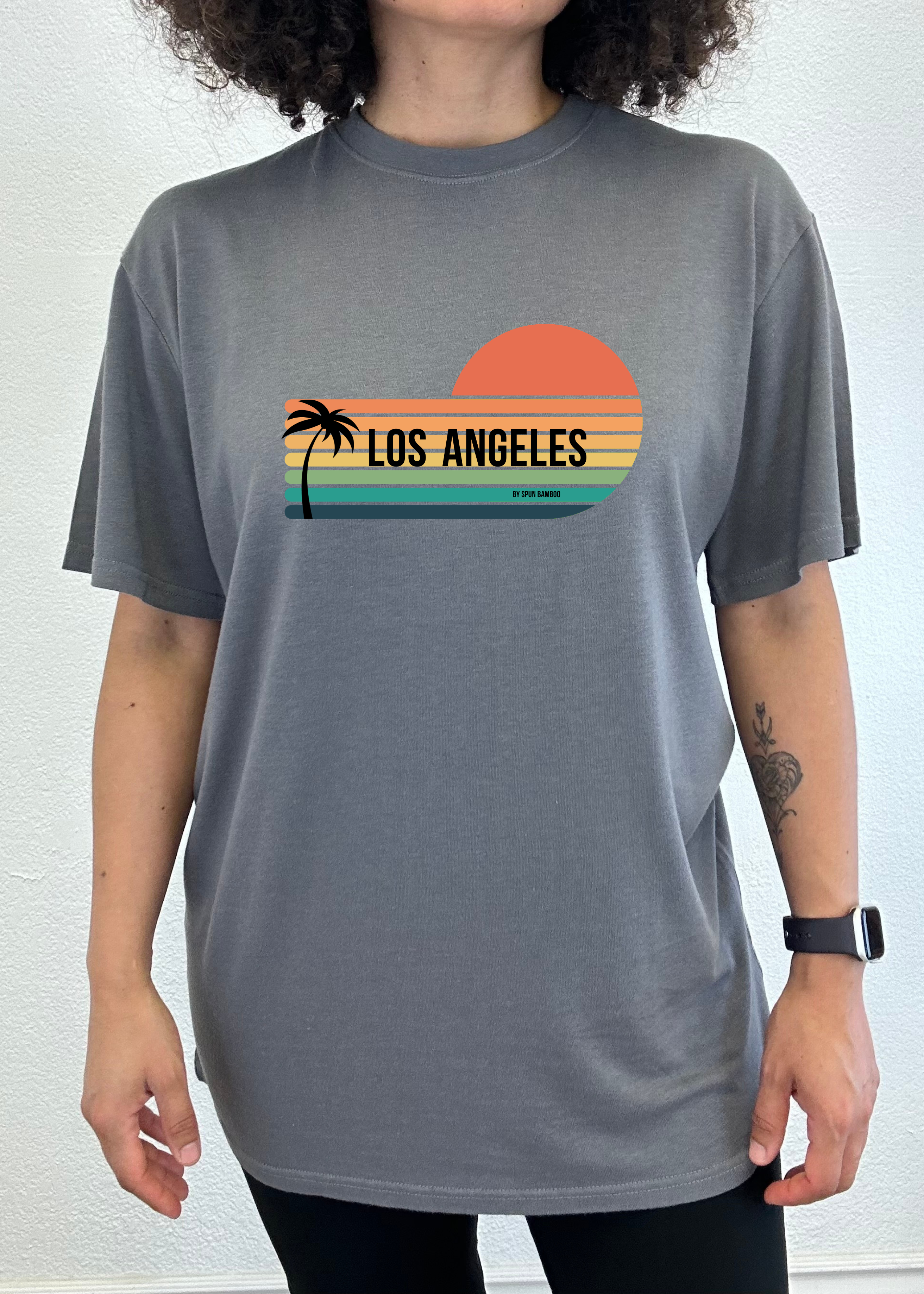 T-shirt unisexe à manches courtes à motif Los Angeles Spun Bamboo en viscose de bambou/coton biologique