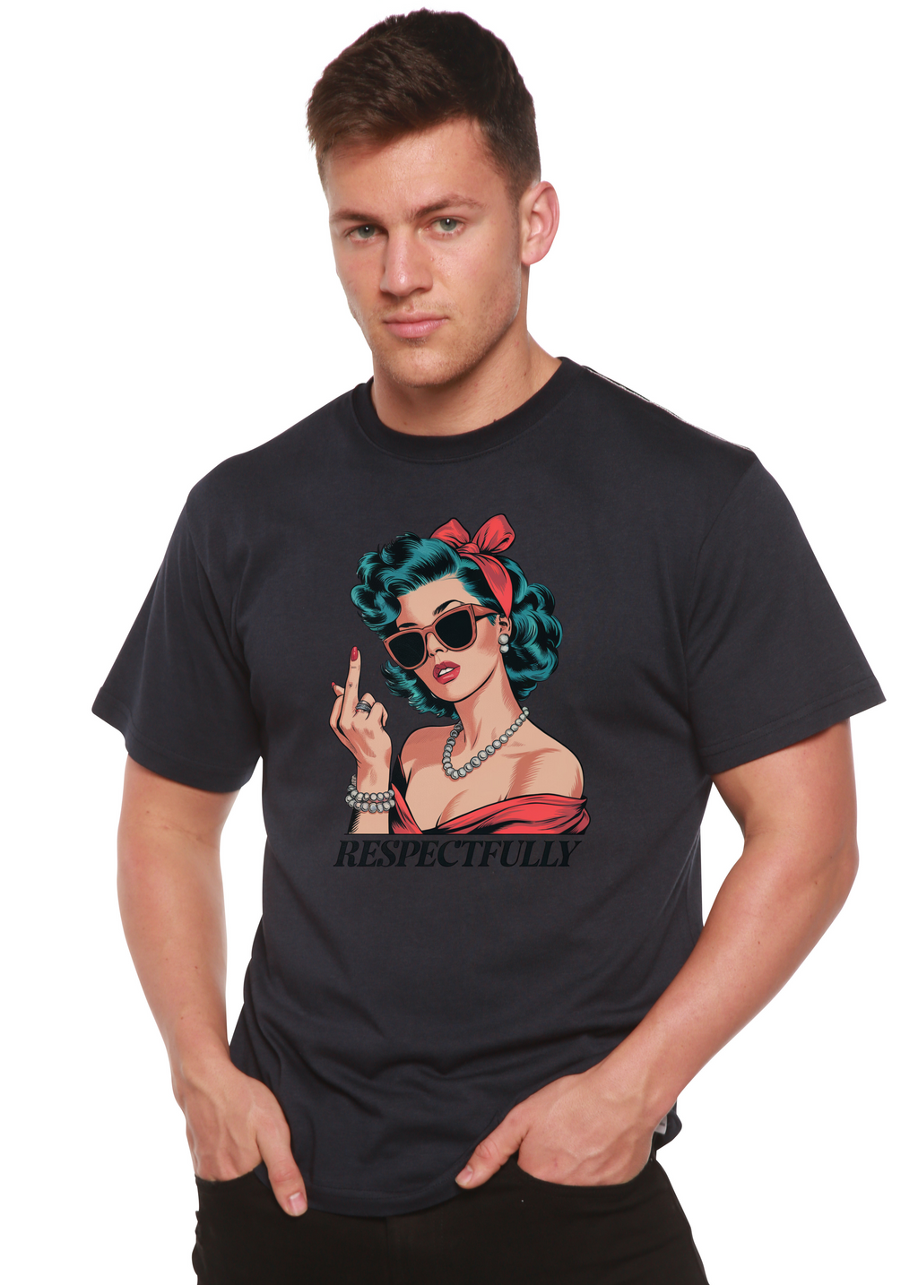 T-shirt unisexe en bambou et coton à motif « Respectfully Middle Finger »