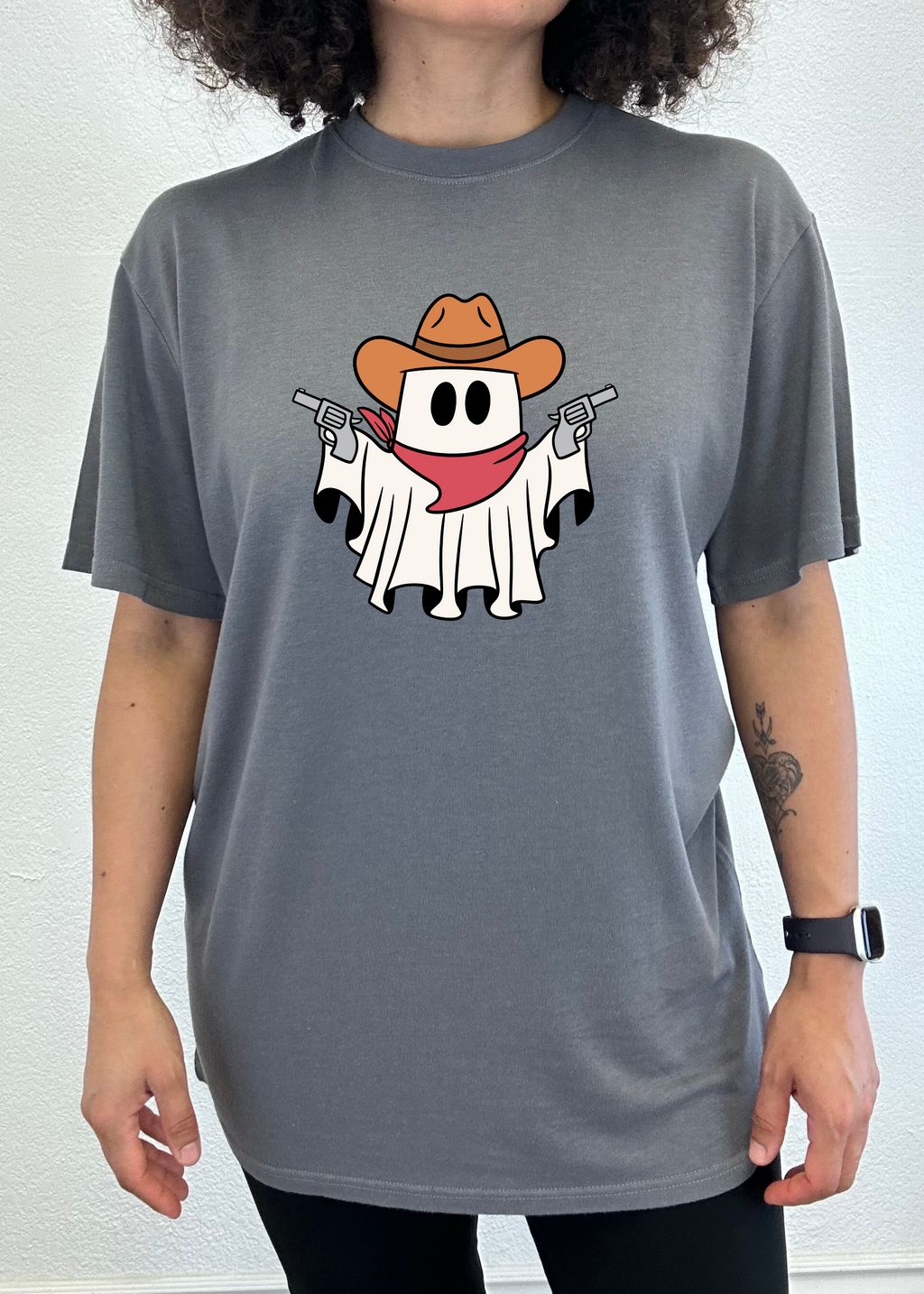 T-shirt graphique unisexe à manches courtes en viscose de bambou et coton biologique Cowboy Ghost
