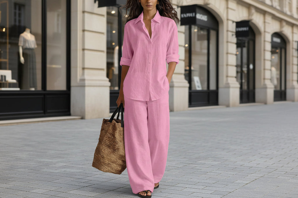 Ensemble top et pantalon en coton mélangé style bohème pour femme – Coordonné de détente pour complexe hôtelier