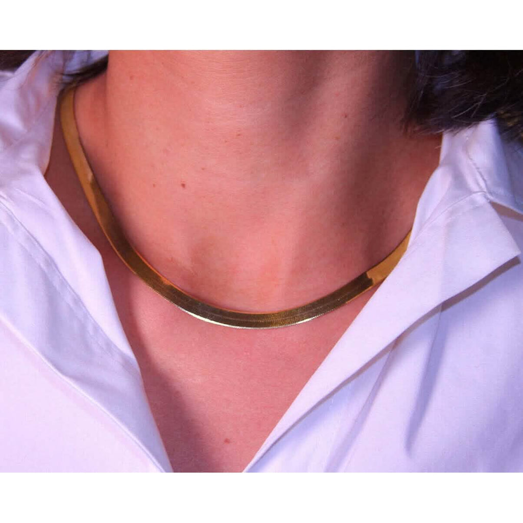 Chaîne collier chevrons en or jaune massif 14K 6 mm, poli brillant