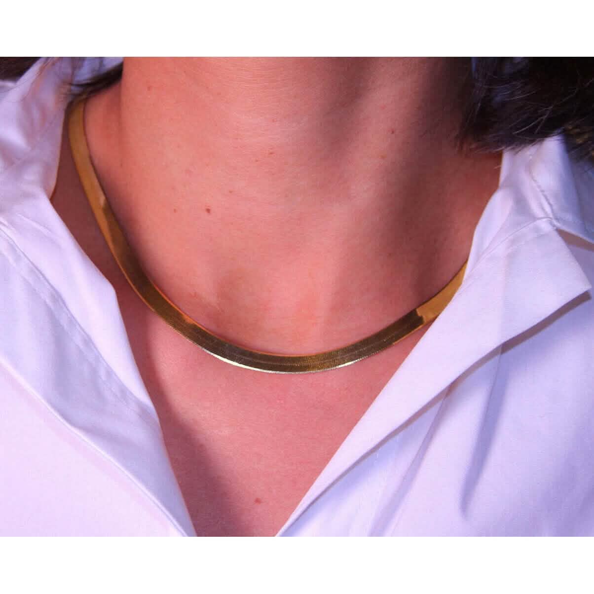 Chaîne collier chevrons en or jaune massif 14K 6 mm, poli brillant