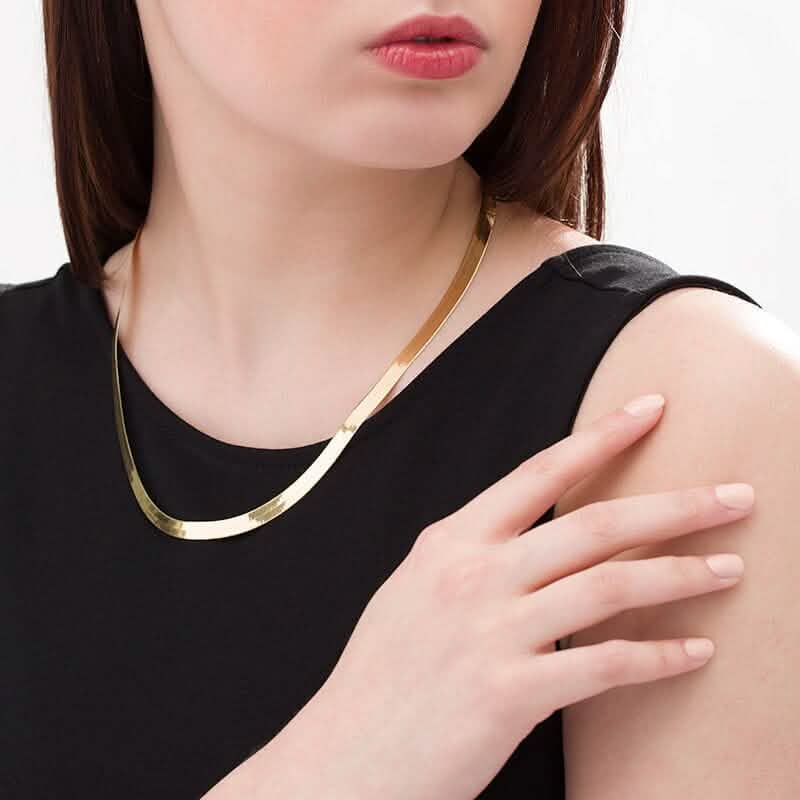 Chaîne collier chevrons en or jaune massif 14K 6 mm, poli brillant