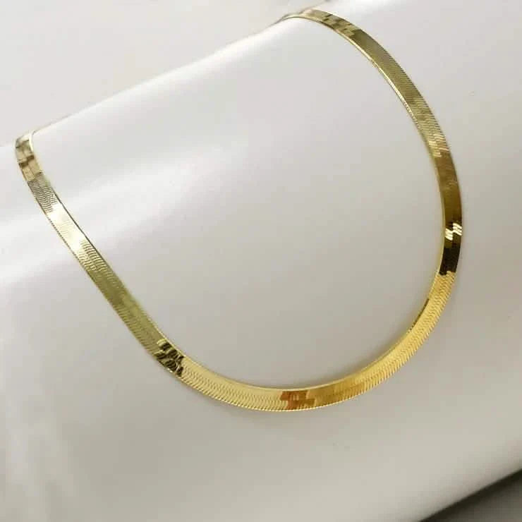 Collier ras du cou serpent plat 14 carats de 40 cm