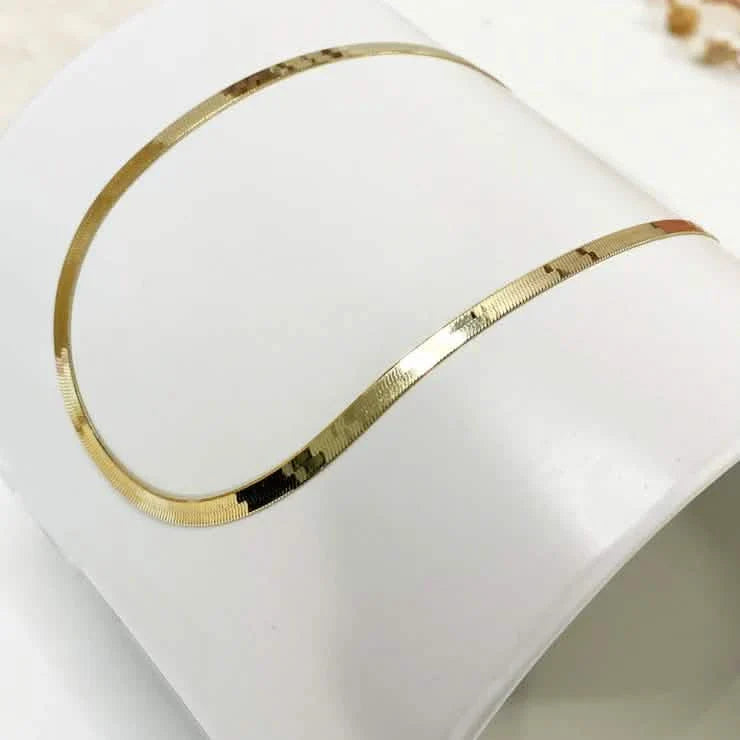Collier ras du cou serpent plat 14 carats de 40 cm