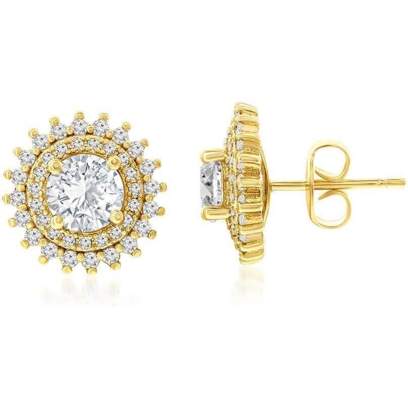 Clous d'oreilles en laiton plaqué or 14 carats avec pierre centrale en oxyde de zirconium de 7 mm