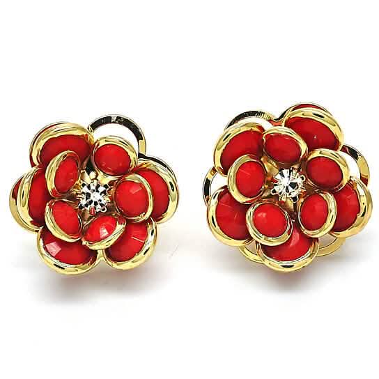 Boucles d'oreilles clous en cristal Rubis Hibiscus en or laminé 14k, finition ultra polie