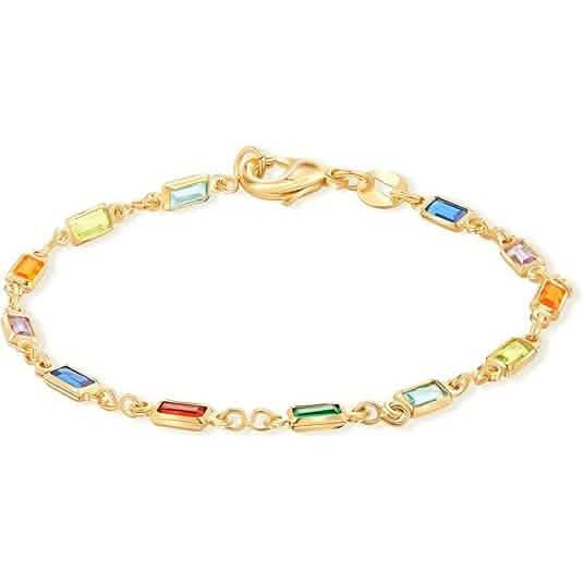 Bracelet en or 14 carats avec cristaux multicolores