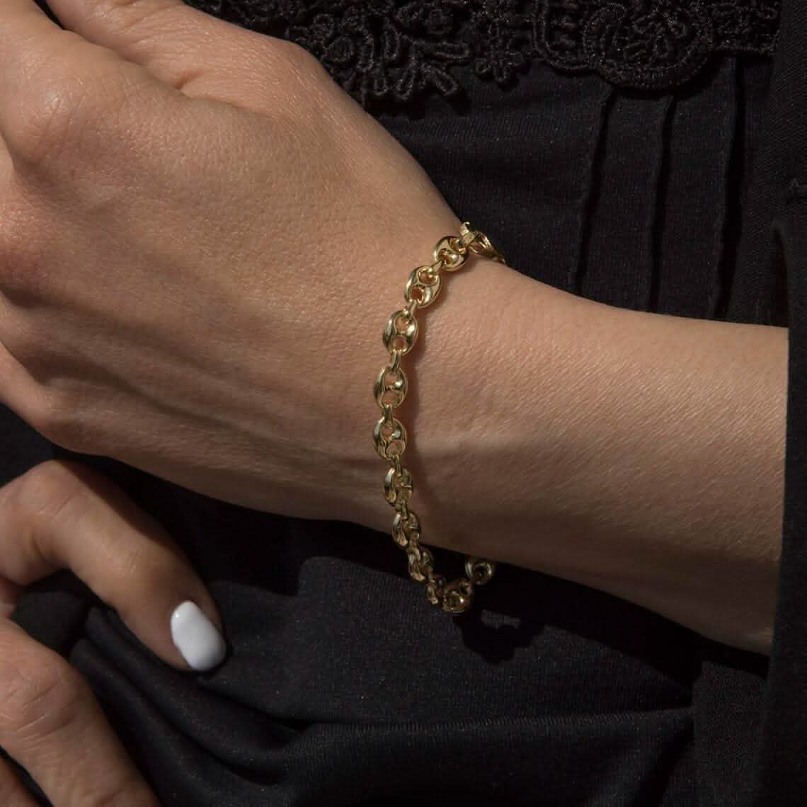 Collier et bracelet à maillons mariner bouffants en or jaune massif 14 carats de 3 mm avec fermoir mousqueton
