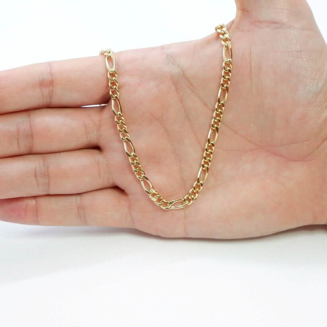 Chaîne en or massif jaune 14 carats maille Figaro 4 mm
