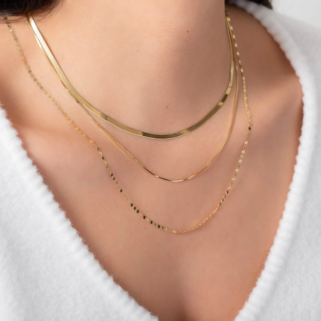 Chaîne de collier en chevrons en or jaune massif 14 carats poli brillant 2 mm