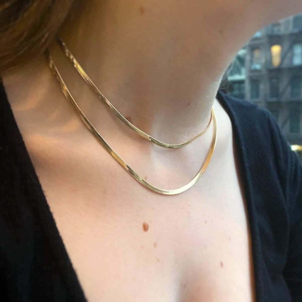 Chaîne de collier en chevrons en or jaune massif 14 carats poli brillant 2 mm