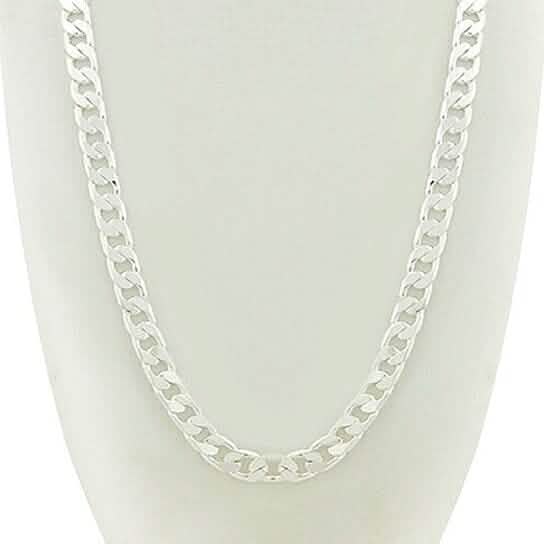 Chaîne maille gourmette en or blanc 14 carats, remplie, 24 pouces