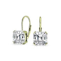 Boucles d'oreilles dormeuses en argent sterling et ton or, topaze blanche et oxyde de zirconium taille Asscher, 1,5 carat