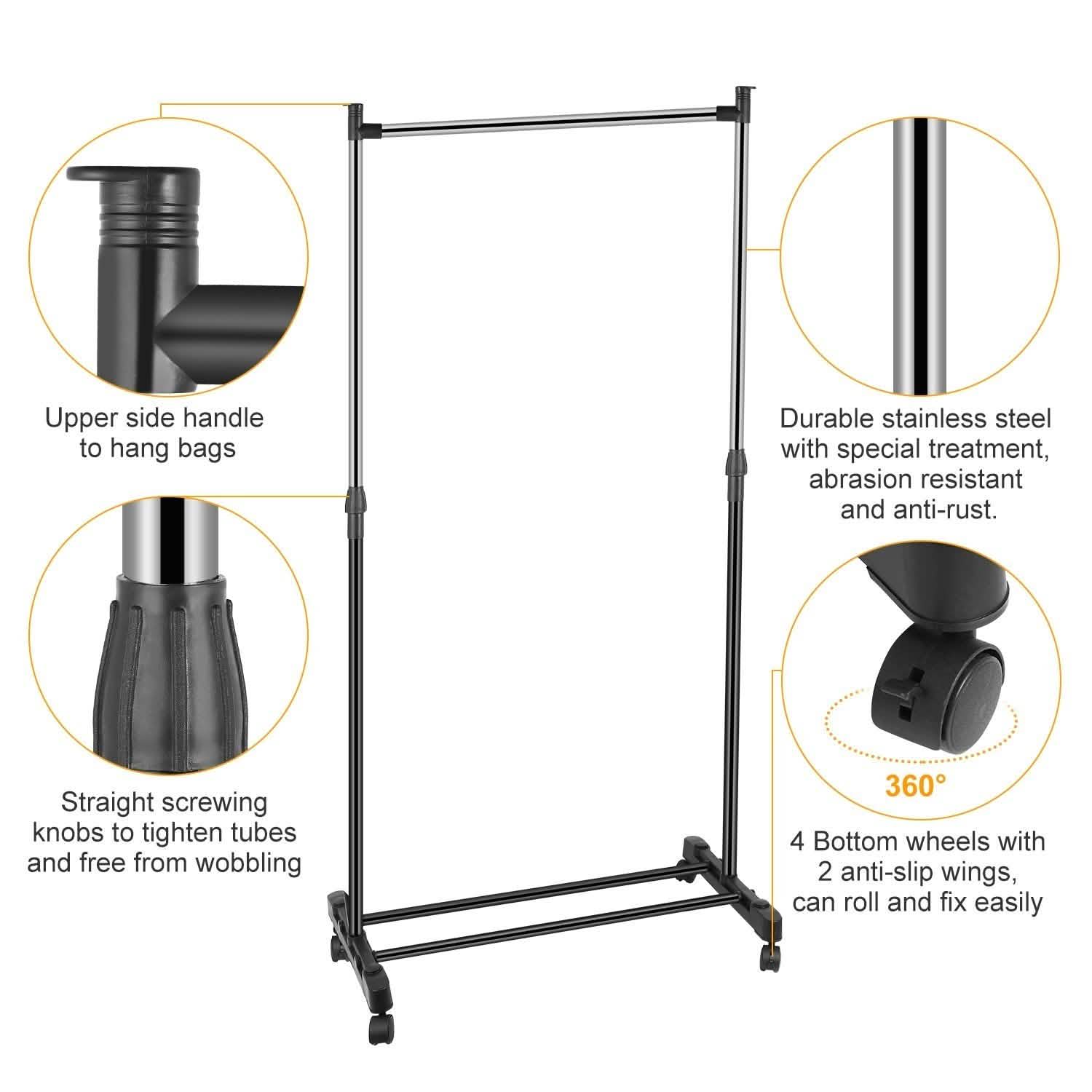 Portants réglables en hauteur pour vêtements, capacité de 15 kg/33 lb