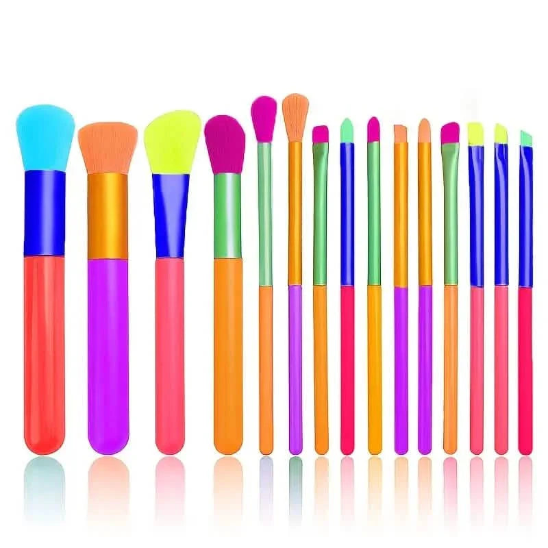 15 pièces : Ensemble de pinceaux de maquillage de haute qualité aux couleurs arc-en-ciel