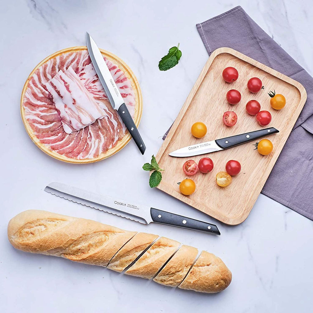 Ensemble de 15 pièces : Bloc de couteaux en acier inoxydable et couteaux à steak dentelés Cookit Germany