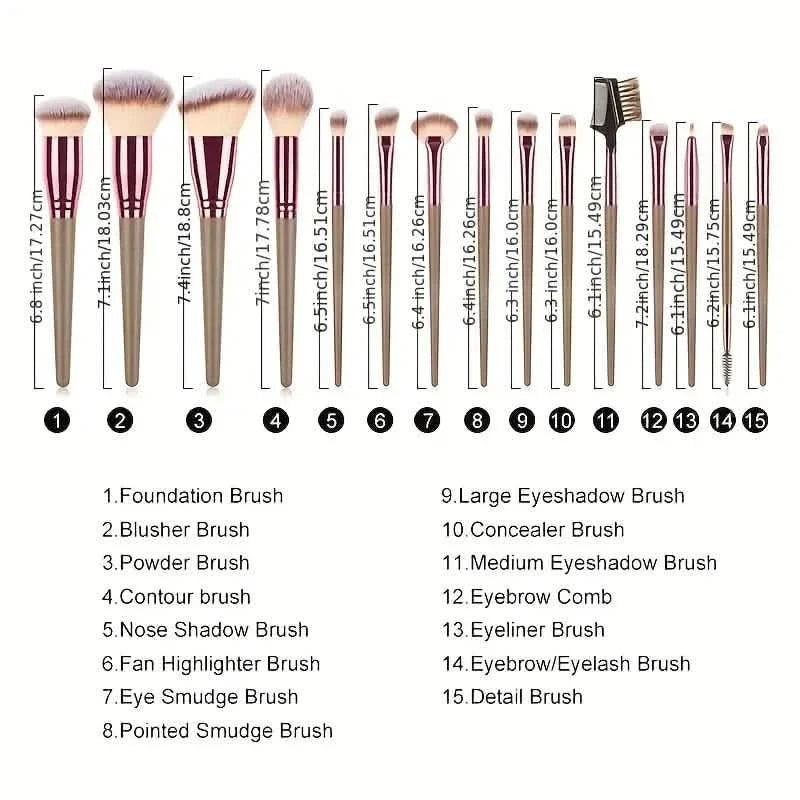 Ensemble de 15 pinceaux de maquillage professionnels