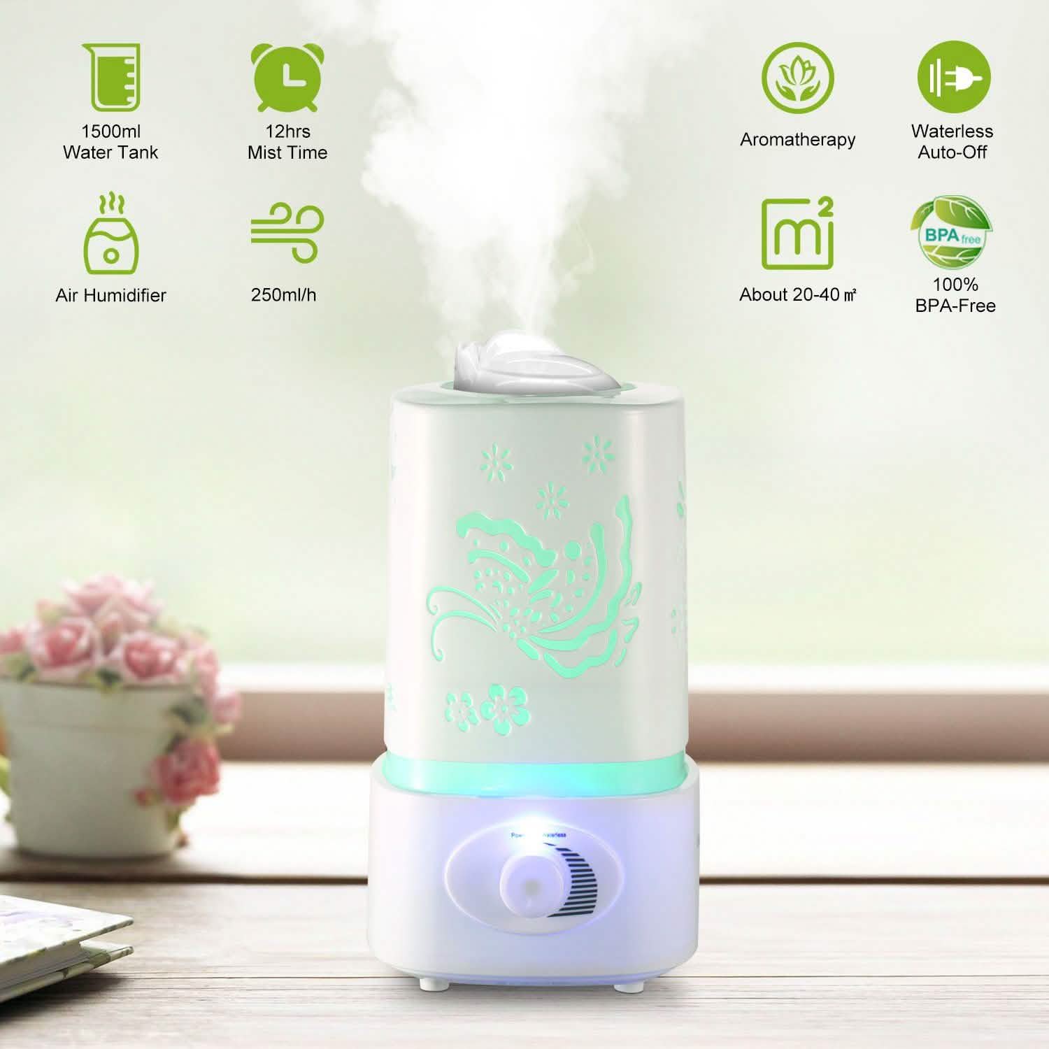 Diffuseur d'huiles essentielles à ultrasons 1500ml