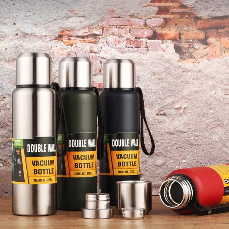 Bouteille d'eau de 1500 ml en acier inoxydable, gourde isotherme, grande capacité, tasse thermique pour le sport et le cyclisme, bouteille sous vide isotherme à large ouverture, sans BPA.