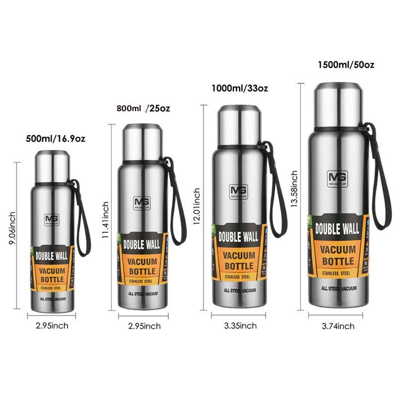 Bouteille d'eau de 1500 ml en acier inoxydable, gourde isotherme, grande capacité, tasse thermique pour le sport et le cyclisme, bouteille sous vide isotherme à large ouverture, sans BPA.
