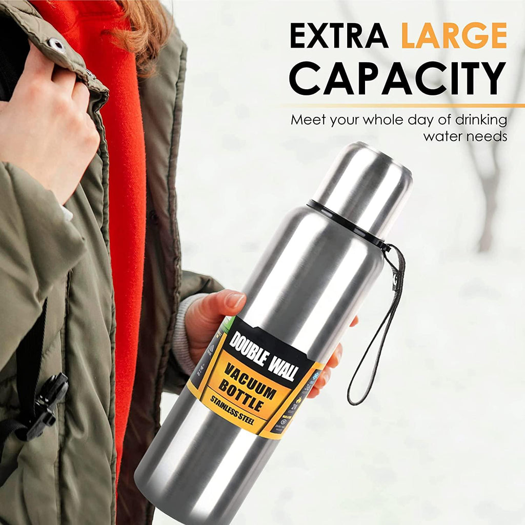 Bouteille d'eau de 1500 ml en acier inoxydable, gourde isotherme, grande capacité, tasse thermique pour le sport et le cyclisme, bouteille sous vide isotherme à large ouverture, sans BPA.