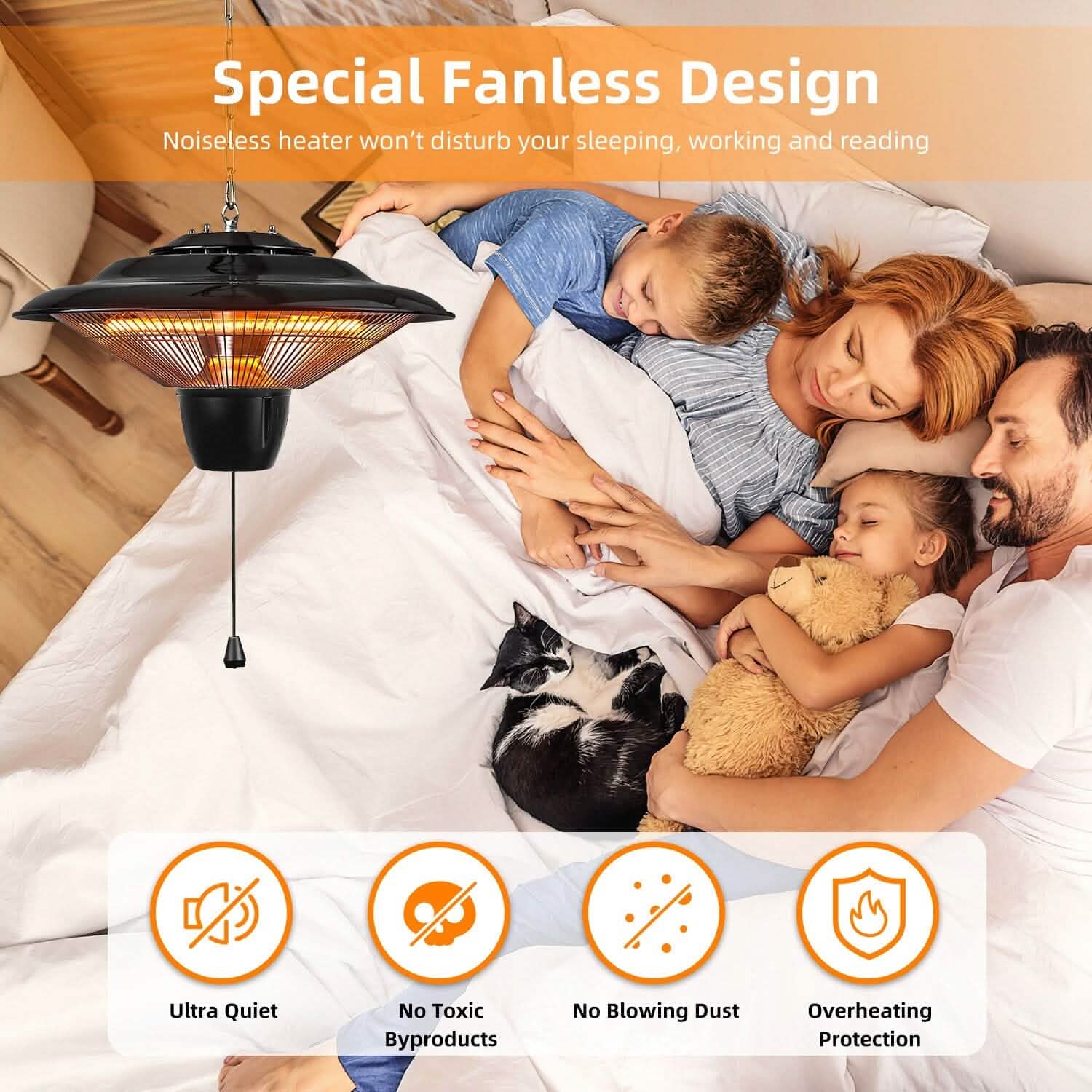 Lampe chauffante électrique murale d'extérieur ultra-silencieuse de 1500 W pour patio