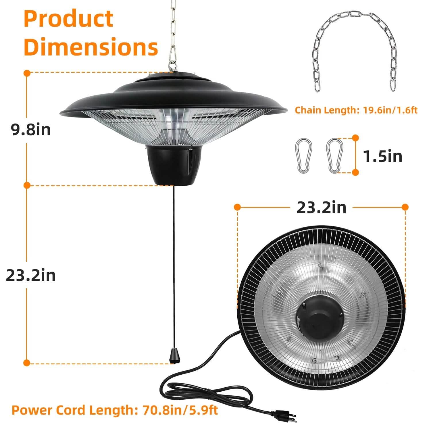 Lampe chauffante électrique murale d'extérieur ultra-silencieuse de 1500 W pour patio