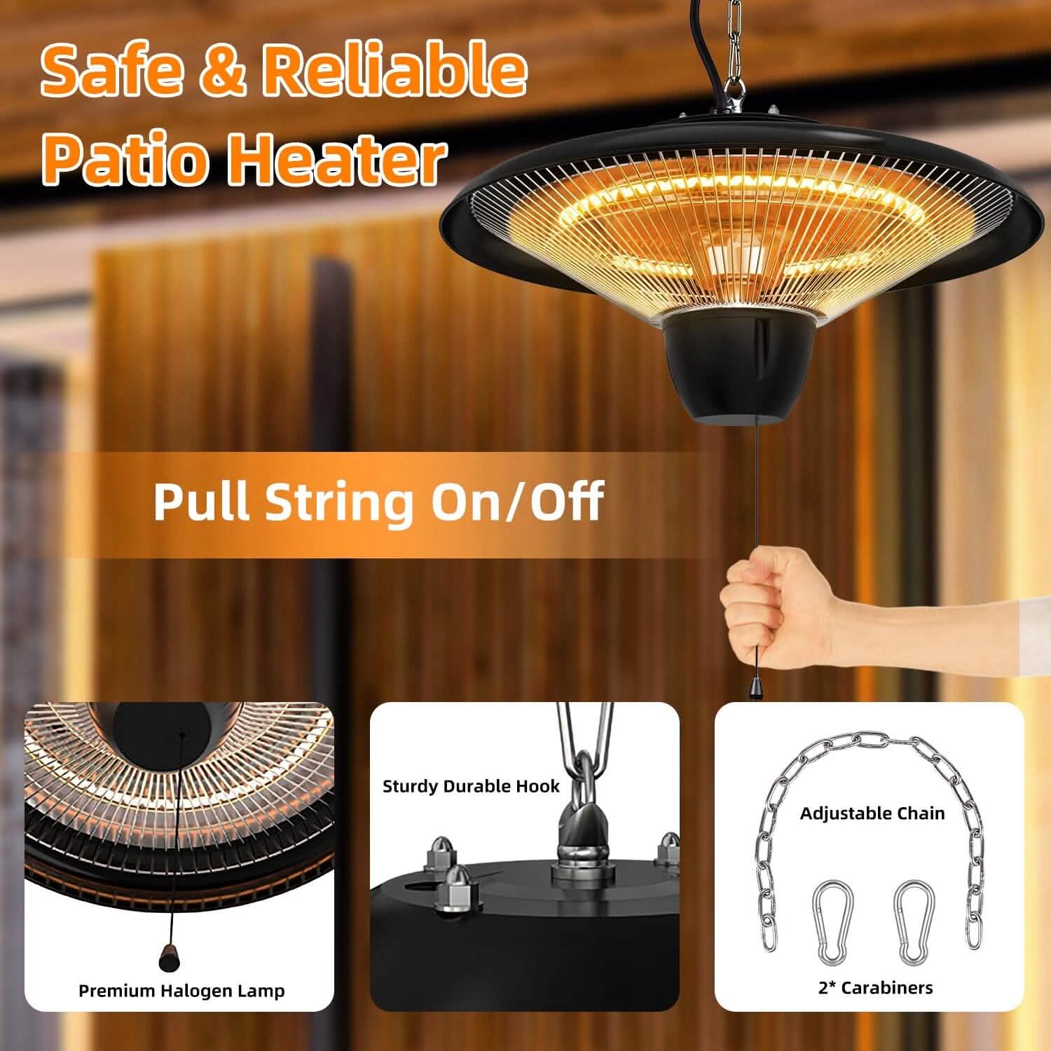 Lampe chauffante électrique murale d'extérieur ultra-silencieuse de 1500 W pour patio