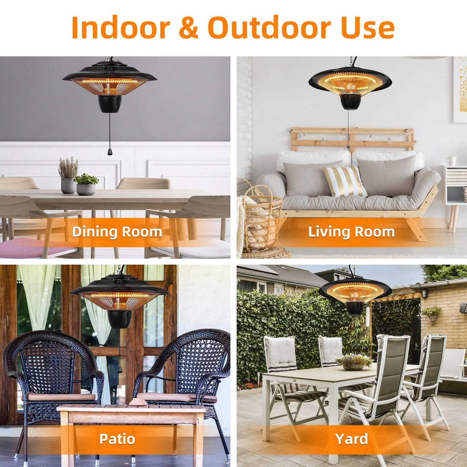 Lampe chauffante électrique murale d'extérieur ultra-silencieuse de 1500 W pour patio