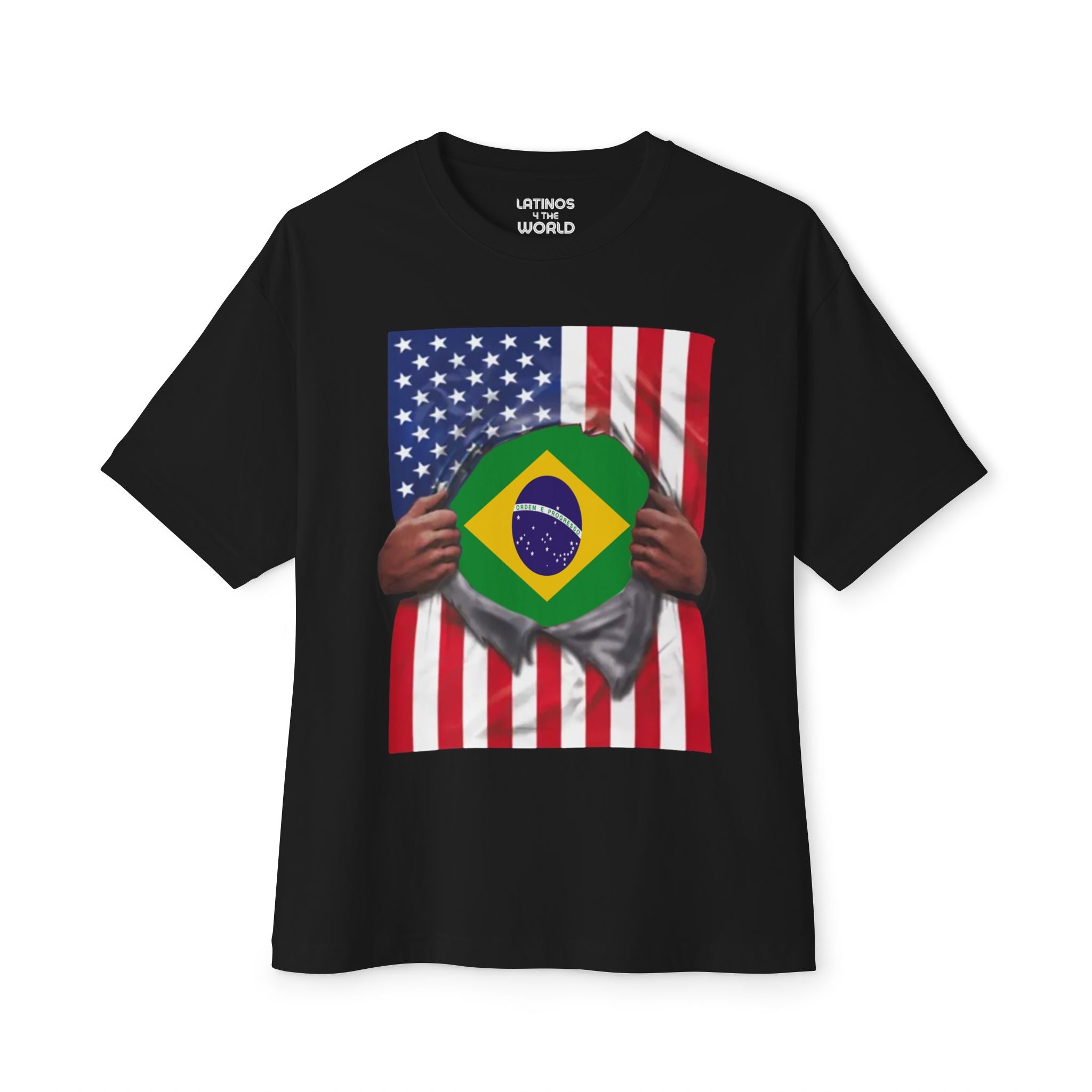 T-shirt Fierté Drapeau Brésil + Drapeau USA | Drapeaux Brésilien + Américain | 4 juillet | T-shirts Latino Drôles Viraux | Unisexe - 4 Couleurs