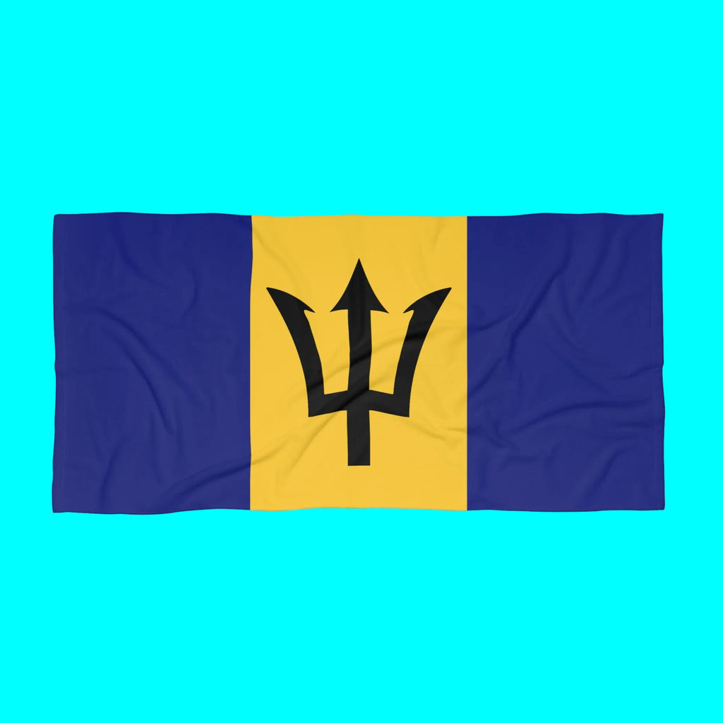 Serviette de plage drapeau de la Barbade | Qualité et durabilité - 2 tailles | Fierté barbadienne | Cadeau pour les Barbadiens