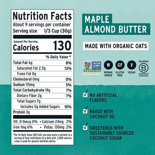 Granola Érable et Beurre d'Amandes Purely Elizabeth, à Base d'Avoine Biologique et de Céréales Anciennes, Sans Gluten, Sans OGM (Sac de 283g)