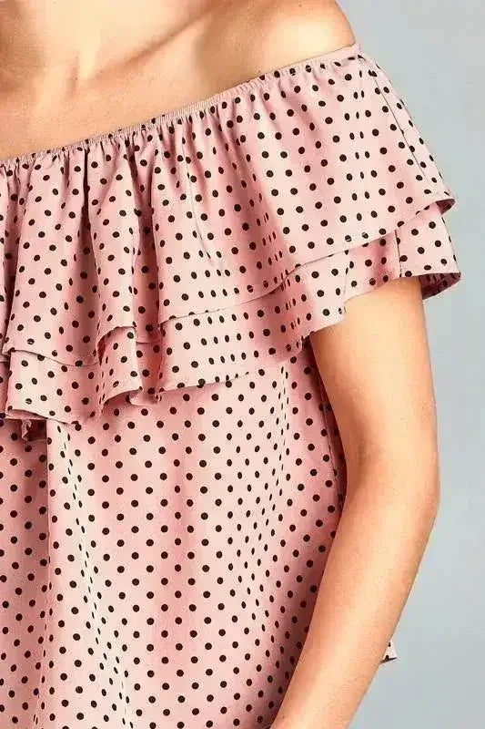 Haut femme à pois, épaules dénudées et double volant