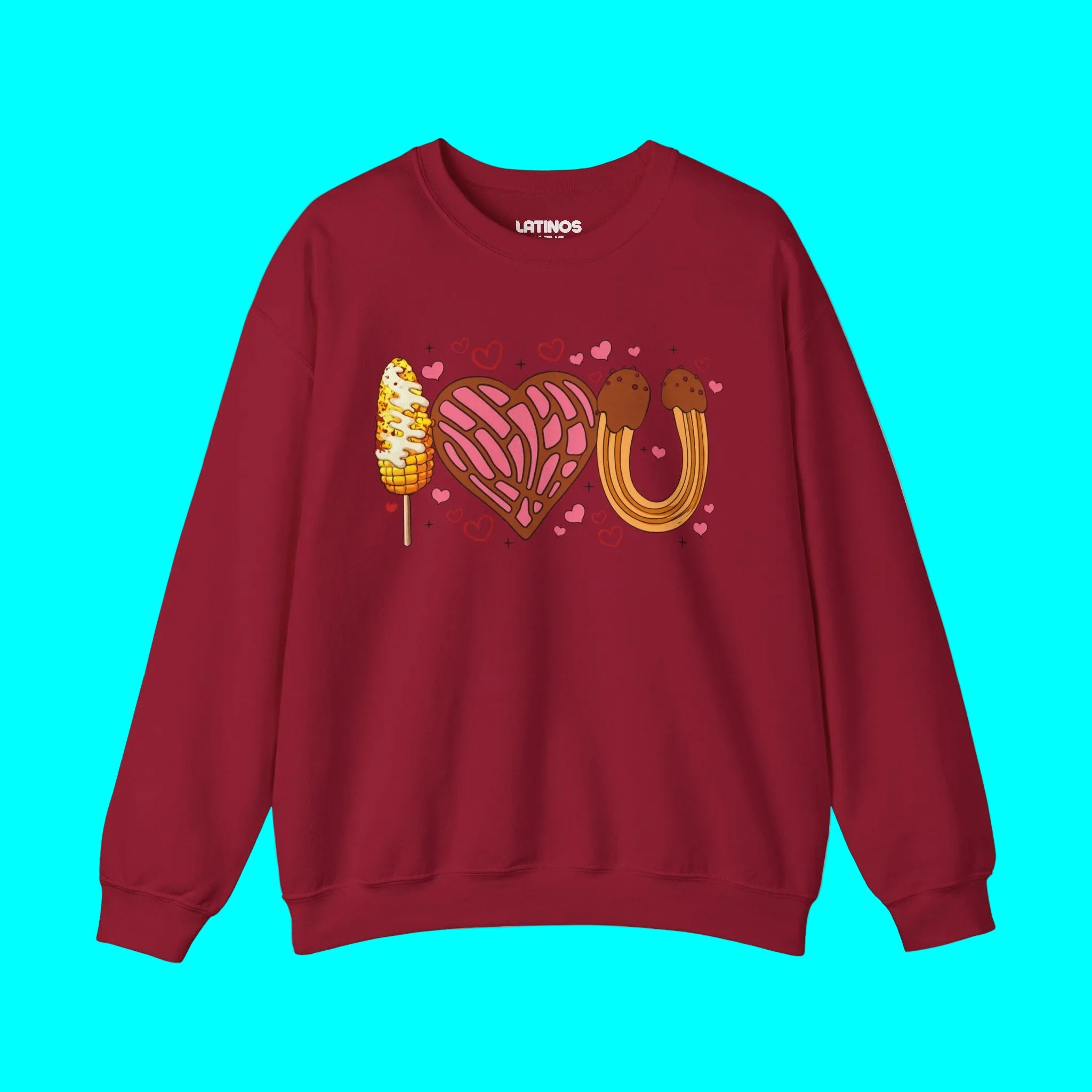 Je t'aime (Elote, Concha, Churro Love Fest) Pull ras du cou confortable pour la Saint-Valentin latine | Drôle mexicain viral | 3 couleurs