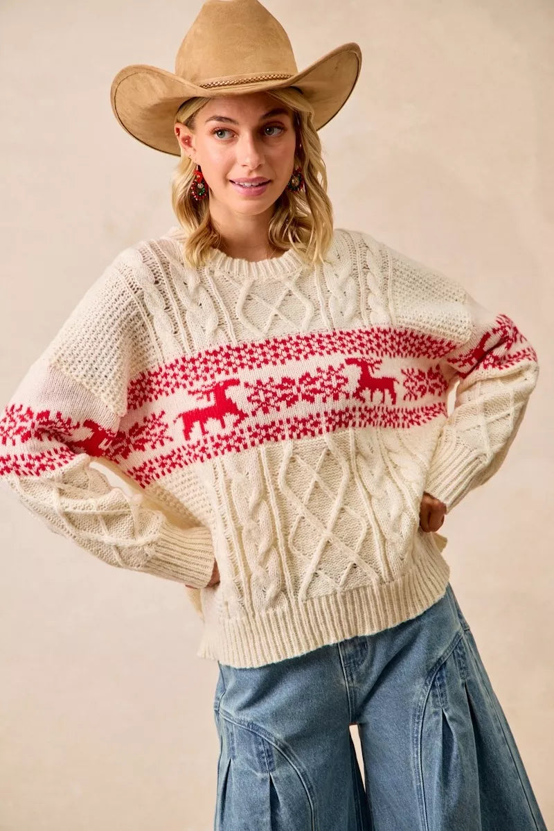 Pull torsadé BiBi motif de Noël