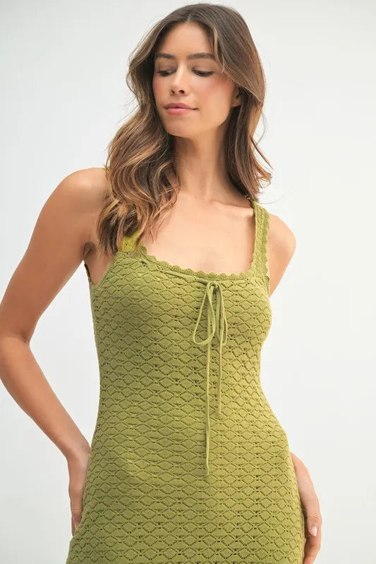 Robe Midi Femme Sans Manches En Crochet À Ourlet Volanté – Robe en Maille Crochetée, Robe à Ourlet Volanté Unique, Robe Midi Sans Manches, Robe Midi d'Été, Robe en Crochet Élégante
